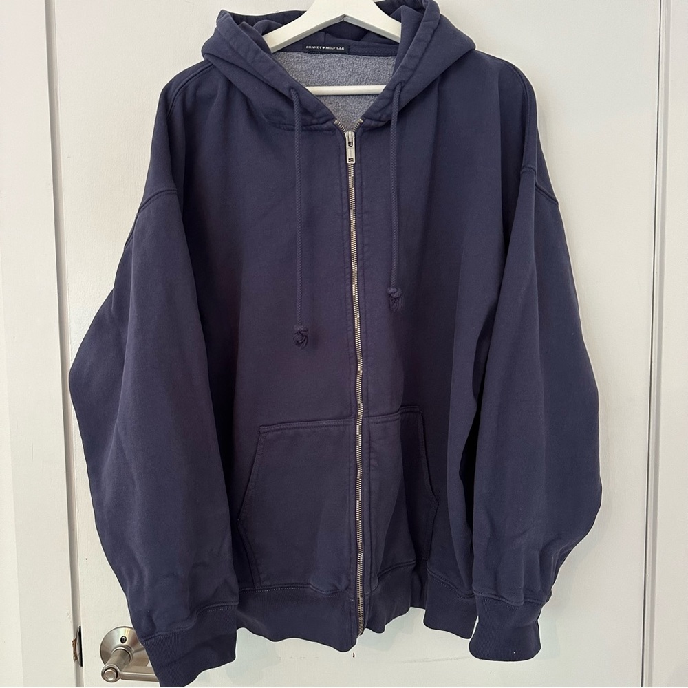 Brandy melville navy oversized christy zip up hoodie